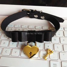 Gargantilla de cuero de Lolita Punk de Harajuku hecha a mano, con lazo de amor corazón, medallón, llave, collar 2024 - compra barato