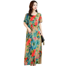 FANMUER New women summer dresses casual print long dresses o-neck short sleeve vintage maxi dress plus size vestidos 2024 - buy cheap