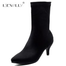 Lsewilly botas de tornozelo elásticas femininas de outono, botas curtas de salto fino sem cadarço, sexy, bico ponteagudo, chelsea, moda para mulheres s989 2024 - compre barato