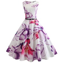 New summer Floral painting Party Dresses Women Summer Dress 50s 60s Retro A-Line Vintage Dress With Belt sexy dancing dress 2024 - buy cheap