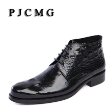 New PJCMG Hot Classic 100% Genuine Leather Ankle Boots Men Black/Redmens Dress Shoes For Business Office Wedding Boots 2024 - buy cheap