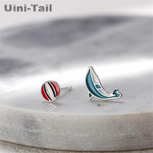 Uini-Tail 2019 new listing 925 sterling silver color colorful dolphin balloon asymmetric earrings Korean simple fashion cute 2024 - buy cheap