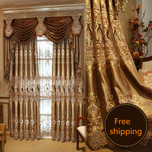 Custom curtain Luxury European style golden luxury water soluble embroider cloth blackout curtain tulle sheer valance E761 2024 - buy cheap