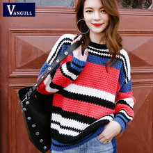 VANGULL Women Sweater 2019 New Female Autumn Winter Hot Rainbow Stripe Pull Loose Knitted Jumper For Lady Causal Spring Sweater 2024 - buy cheap