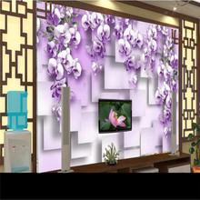 Personalizado mural papel de parede sala estar 3d roxo flor rattan tv fundo da 2024 - compre barato