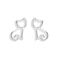 MOONROCY Silver Color Cute Cat Animal Simple Handmade Earrings Stud Gift for Women Girls Dropshipping New Jewelry Wholesale 2024 - buy cheap
