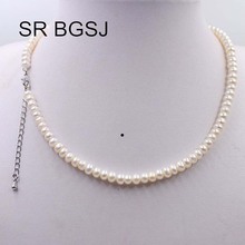 Free Shipping 5-6mm  White Natural Rondelle  Pearl Adjustable Chain Women Jewelry Necklace  18" 2024 - compra barato