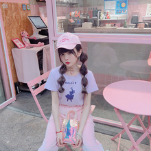 Camisetas de algodão de manga curta estampada, princesa doce lolita japonesa macia irmã roxa alice estampa de manga curta fashion t1621 2024 - compre barato