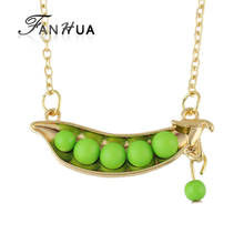 FANHUA Trendy Jewelry Lovely Gold-Color Chain with Green Beads Peas Pendant Necklace Fashion Women  Accessories 2024 - buy cheap