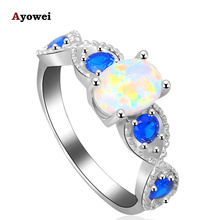 Замечательные кольца для женщин Серебряные штампованные белые огненные опаловые синие циркониевые ювелирные изделия AAA циркониевые кольца США sz #6 #7 #8 #9 OR771A 2024 - купить недорого