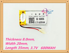 802035 3.7V 600MAH Lithium Polymer LiPo Rechargeable Battery For MP3 MP4 MP5 GPS PAD DVD DIY E-book bluetooth 2024 - buy cheap