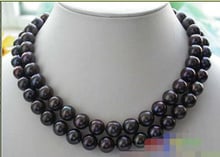 CB76 hermoso 2ROW 11mm negro redondo collar de perlas de agua dulce 2024 - compra barato