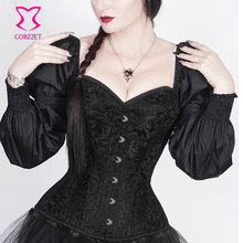Corselet vitoriano preto jacquard bufante manga longa top gótico corselet steampunk retrô corselet sexy para mulheres 2024 - compre barato