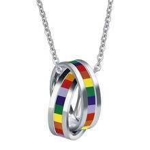 Wholesale Fashion Rainbow Necklaces & Pendants Circles Charm Titanium Stainless Steel Lesbian Gay Pride LGBT Jewelry for Women 2024 - buy cheap