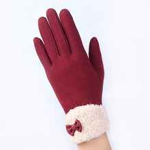 YGYEEG Fashion Elegant Womens Touched Screen Gloves Winter Ladies Lace Warm Cashmere Bow Full Finger Mittens Wrist Guantes Gift 2024 - buy cheap