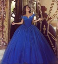 Vestido de baile azul royal, barato, princesa, tulle, festa com contas, sweet 16 2024 - compre barato