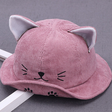 Детская Вельветовая шапка с кошачьими ушками для мальчиков и девочек на осень и зиму, милые детские уличные шапки, плотные теплые шапки 2024 - купить недорого