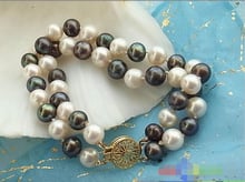 free shipping  2ROW 8" 9MM WHITE BLACK ROUND FRESHWATER PEARL BRACELET @^Noble style Natural 2024 - buy cheap