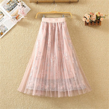 Fashion Floral Tulle Long Pleated Skirt Women 2019 New High Quality A-Line Lace Mesh Skirt Women Cover Ups Summer Beach Skirts 2024 - buy cheap