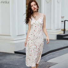 Vestido feminino de verão artka, vestido romântico com estampa, chiffon, alça espaguete, sensual, gola em v, vestido de chiffon la13593x 2024 - compre barato