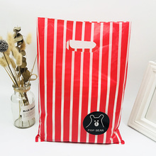 25*35cm Red White Stripe Bear Design Plastic Gift Bag Clothing Shop Packaging Bag 50pcs Big Plastic Shopping Bags With Handle 2024 - buy cheap
