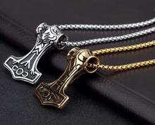 Fashion Punk   Gold Tone 316L Stainless Steel Thor's Hammer Pendant Necklace  Men's Jewelry 2024 - buy cheap