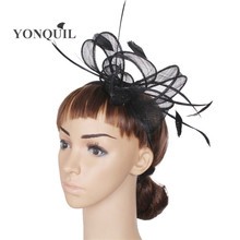 Sinamay Fascinator Headwear Loops with Feather Fashion Hair Accessoires for Wedding Hairstyle Gril Party Occasion Hats 21 Colors 2024 - buy cheap