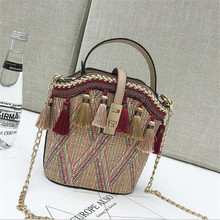 Women's Shoulder Bag 2019 New Woven Bag Ethnic Wind Portable Bucket Bag tassel handbag Harajuku style soft Female Crossbody bag 2024 - buy cheap