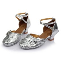 New Latin Dance Shoes Low Heels Sequined Shoes Salsa Tango Ballroom Dancing Shoes For Women Kids Children Girls In 4 Colors 2024 - buy cheap