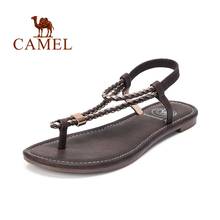 CAMEL Women's Flat Sandals T-Strap Low Heel Summer Thong Slingback Women Sandals Comfortable Walking Casual Shoes 2024 - buy cheap