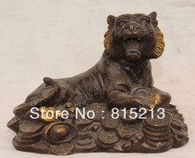 wang 000185 6" Chinese China Bronze Gilt Wealth YuanBao Money Animal Tiger Tigre States 2024 - buy cheap