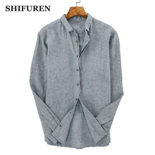Shifuren 2019 primavera camisas de linho dos homens manga longa respirável tops blusa turn-down colarinho masculino camisas de vestido social roupas 2024 - compre barato