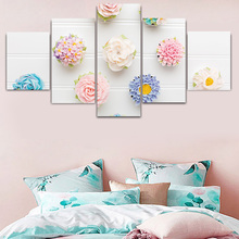 Póster moderno de lienzo en módulos HD, arte de pared con hermosas flores impresas, decoración del hogar, cuadro con marco de acuarela, 5 uds. 2024 - compra barato