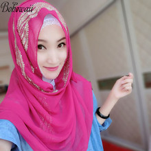BOHOWAII Long Hijabs for Women Lightweight Chiffon Turban Muslim Hijab Islamic Scarf Sequins Musulmane Tulband Bridal Headscarf 2024 - buy cheap