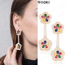 GODKI Luxury Flower Multicolor Dangle Earrings Trendy Cubic Zircon Wedding Engagement Party Indian gold earrings for women 2019 2024 - buy cheap