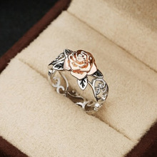 Anel de noivado feminino, anel de noivado com formato de flor vazada, cor prata banhada a ouro rosa para mulheres 2024 - compre barato