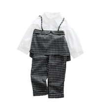 DFXD 2018 Autumn Children Girl Clothing Set New Baby Girl Long Sleeve Plaid Spliced Pullover Top+Long Pant 2pc Kids Set 2-8Years 2024 - buy cheap