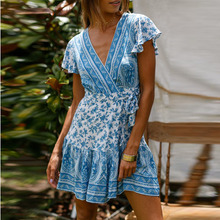 Forefair Vintage Floral Print Summer Dress Women A-Line Mini Boho Beach Chiffon Dress 2024 - buy cheap