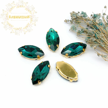 New product Horse eye Malachite green Crystal Glass Sewing Rhinestones with gold Claw DIY Wedding Dresses 2024 - buy cheap
