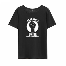 Introverts-Camiseta de manga corta para mujer, Camiseta de algodón con cuello redondo, informal, holgada, de verano 2024 - compra barato