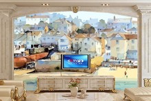 Custom European classic beach house painting wallpaper,hotel room coffee shop living room TV sofa bedroom murals papel de parede 2024 - buy cheap