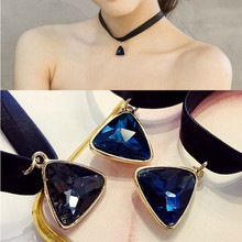 Gargantilha feminina de veludo, vintage, triangular, preto, colar, joia de cristal, presente, feminina 2024 - compre barato
