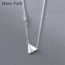 Uini-tail-collar de avión de papel para mujer, de plata esterlina 925, temperamento simple coreano, joyería hipster, GN574 2024 - compra barato