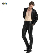 Idopy Men`s Faux Leather Pants With Ankle Zipper Hip Hop Dancer Stage Performance Party Gothic Punk Black PU Trousers 2024 - buy cheap