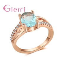 New Arrival Rose Gold Color Finger Rings For Women Ladies Good Clear Light Blue Cubic Zircon Stone Present Jewelry Crystal 2024 - buy cheap
