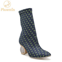 Phoentin-Botas de media caña elásticas para mujer, botines con tacón de cristal y lunares, envío gratis, FT481, 2019 2024 - compra barato
