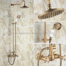 Conjunto de chuveiro de bronze antigo, conjunto de torneira com misturador, pulverizador de mão, montagem na parede, krs140 2024 - compre barato