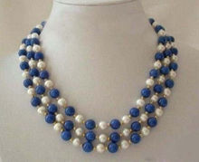 3 Rows Real White Pearl lapis lazuli Clasp Necklace 17"-19" 2024 - buy cheap