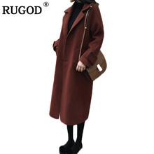 RUGOD 2019 Winter Coat Women Warm Turn-down Collar Wool Coat Long Women's Cashmere Coat European Fashion Jacket Outerwear 2024 - buy cheap