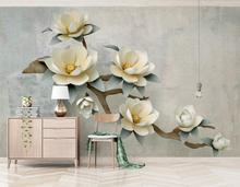 Embossed Floral Mural Wall Paper 3d Flowers Canvas Contact Paper Photo Wallpaper Papel De Parede Wallpapers for Living Room 2024 - buy cheap